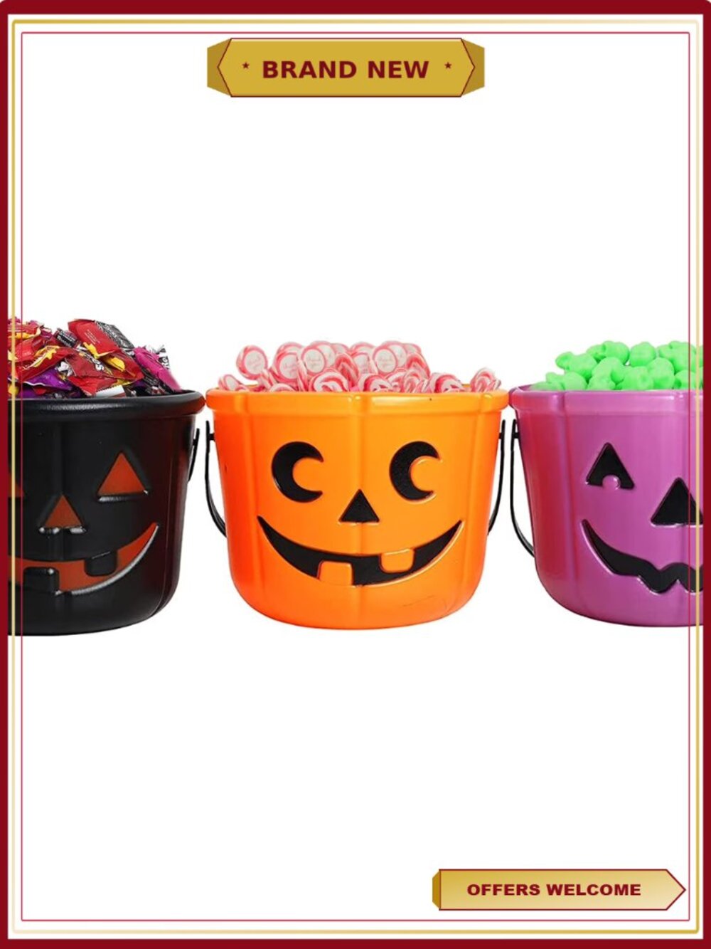 Halloween Pumpkin Candy Bucket Set of 3 Trick or Treat Pails for Kids Party
